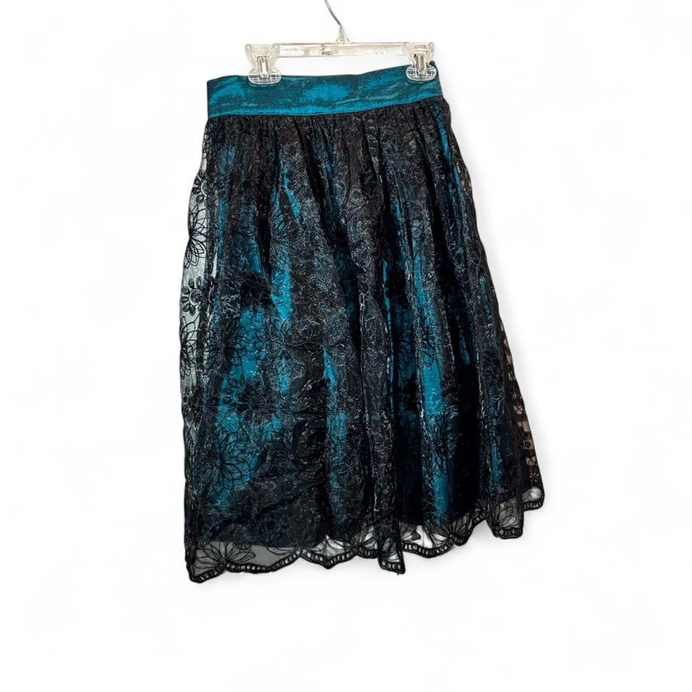 Elegant Lace Overlay Skirt - Black and Teal